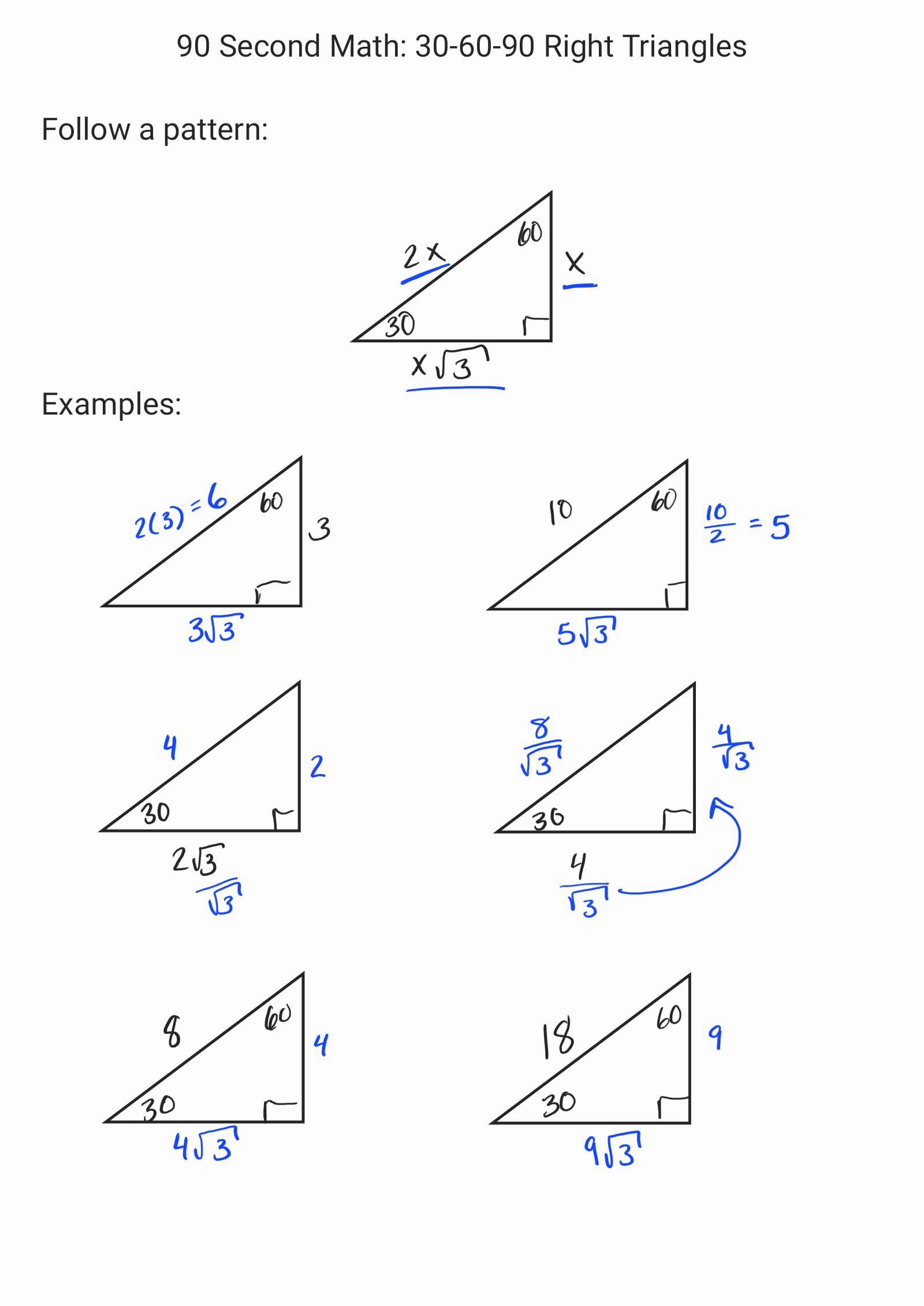 30 60 90 Right Triangles Stem 911